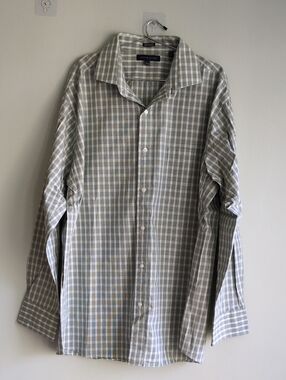 Tommy Hilfiger Light Green and White Checked Dress Shirt